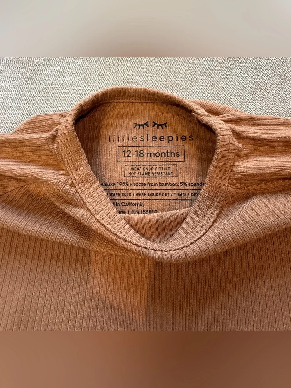 Little Sleepies Caramel Ribbed Ribbed Crescent Zippy 12-18 Months